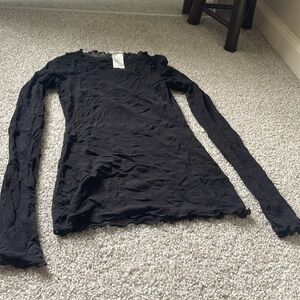 Wolford vintage top stretch black lace with scalloped edges very long sleeves xs